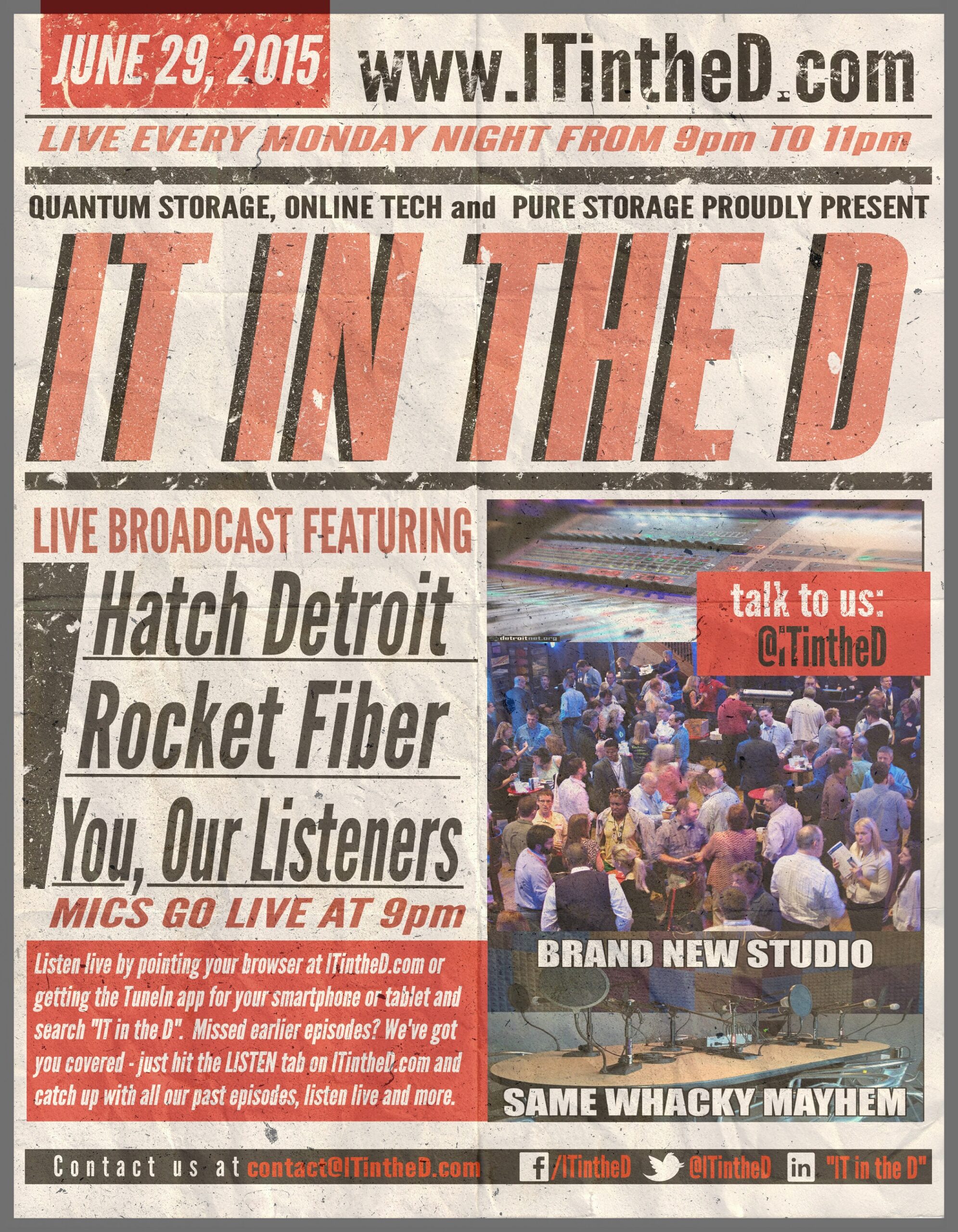 Hatch Detroit and Rocket Fiber In Studio Tonight, Event Wednesday Night and More for 6/29/2015