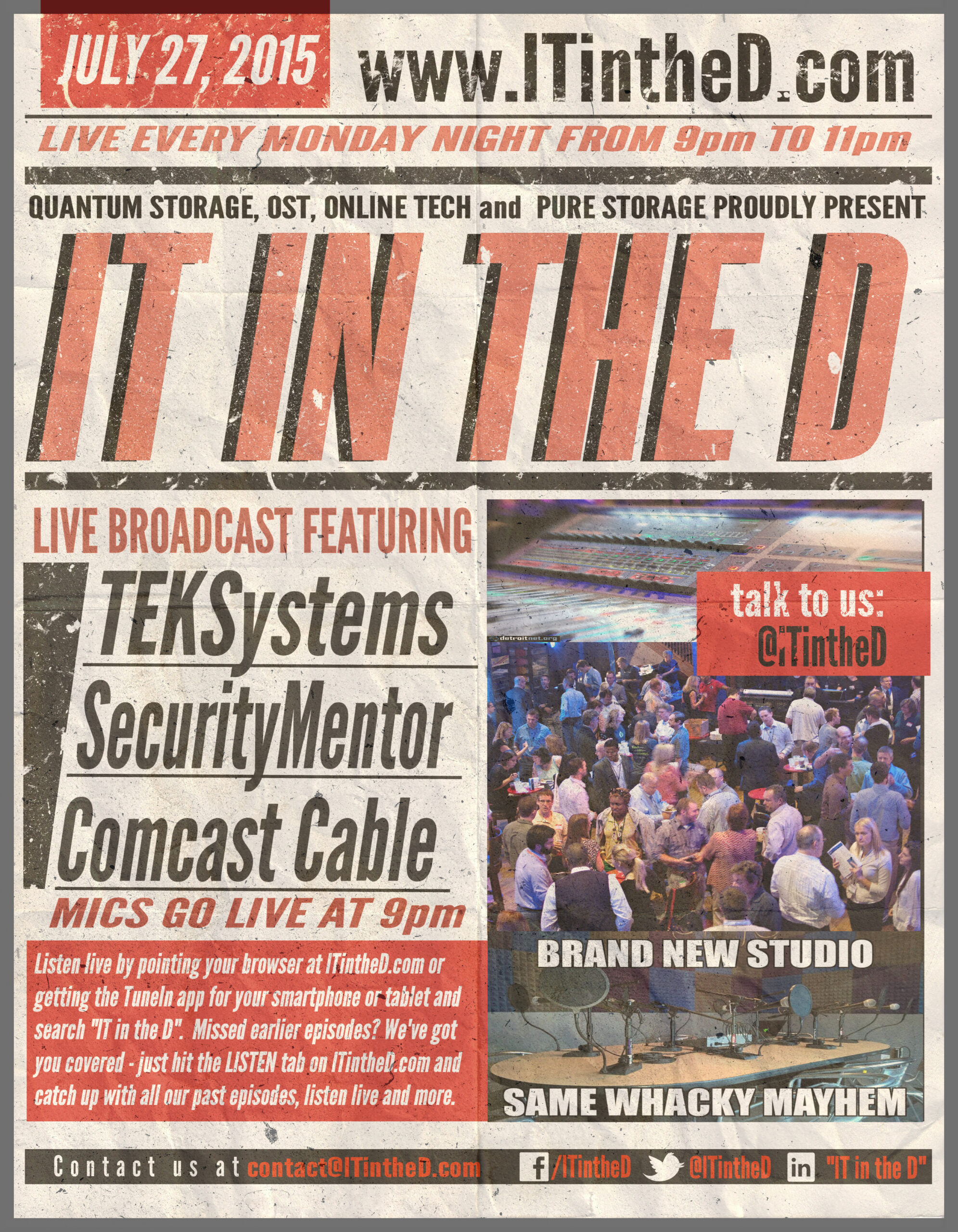 TEKSystems, SecurityMentor, Comcast In-Studio, We Launch a Podcast Network and More for 7/27/2015