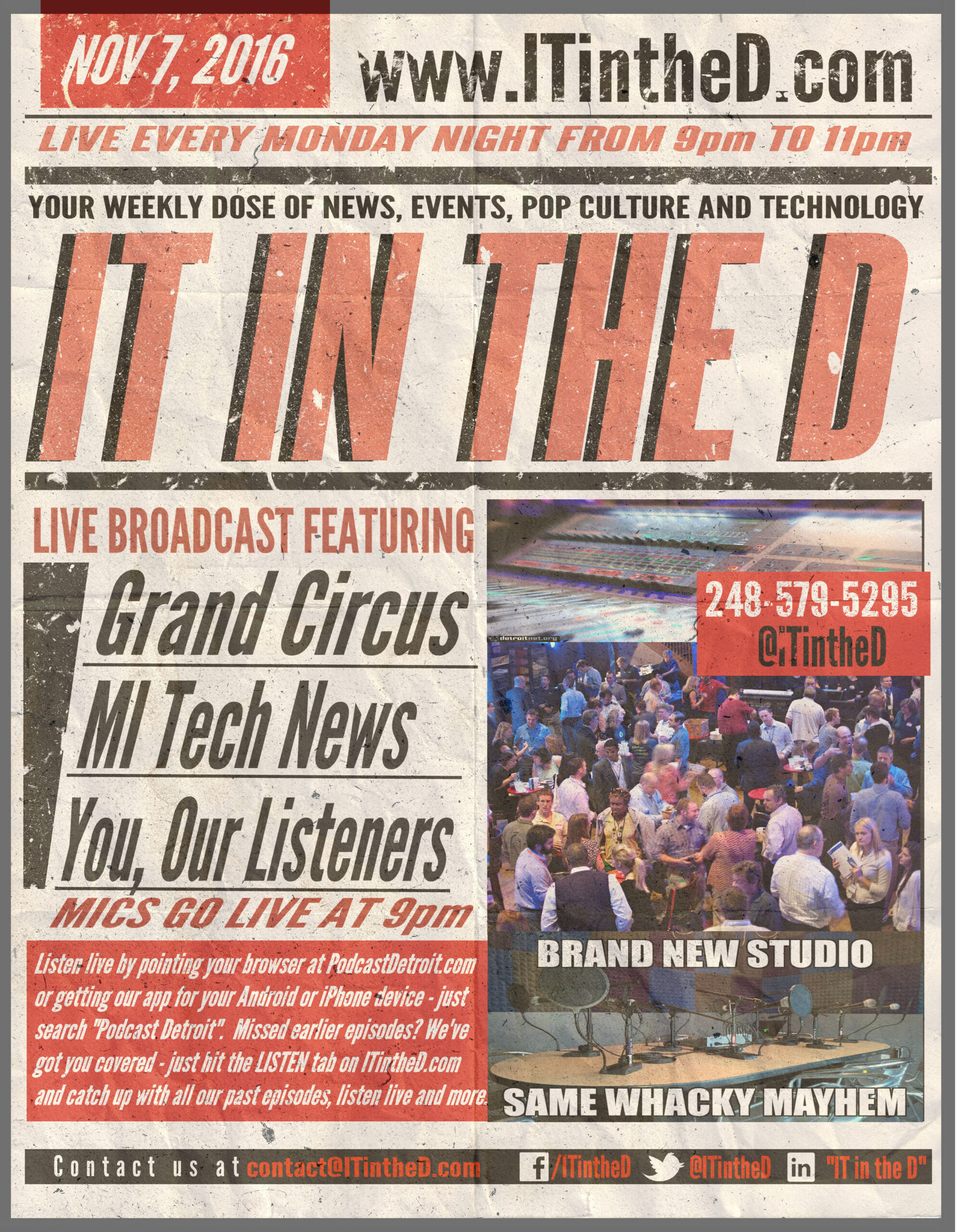 Grand Circus, MITechNews In Studio Tonight, Fantasticon This Weekend, Event Updates and More for 11/7/2016