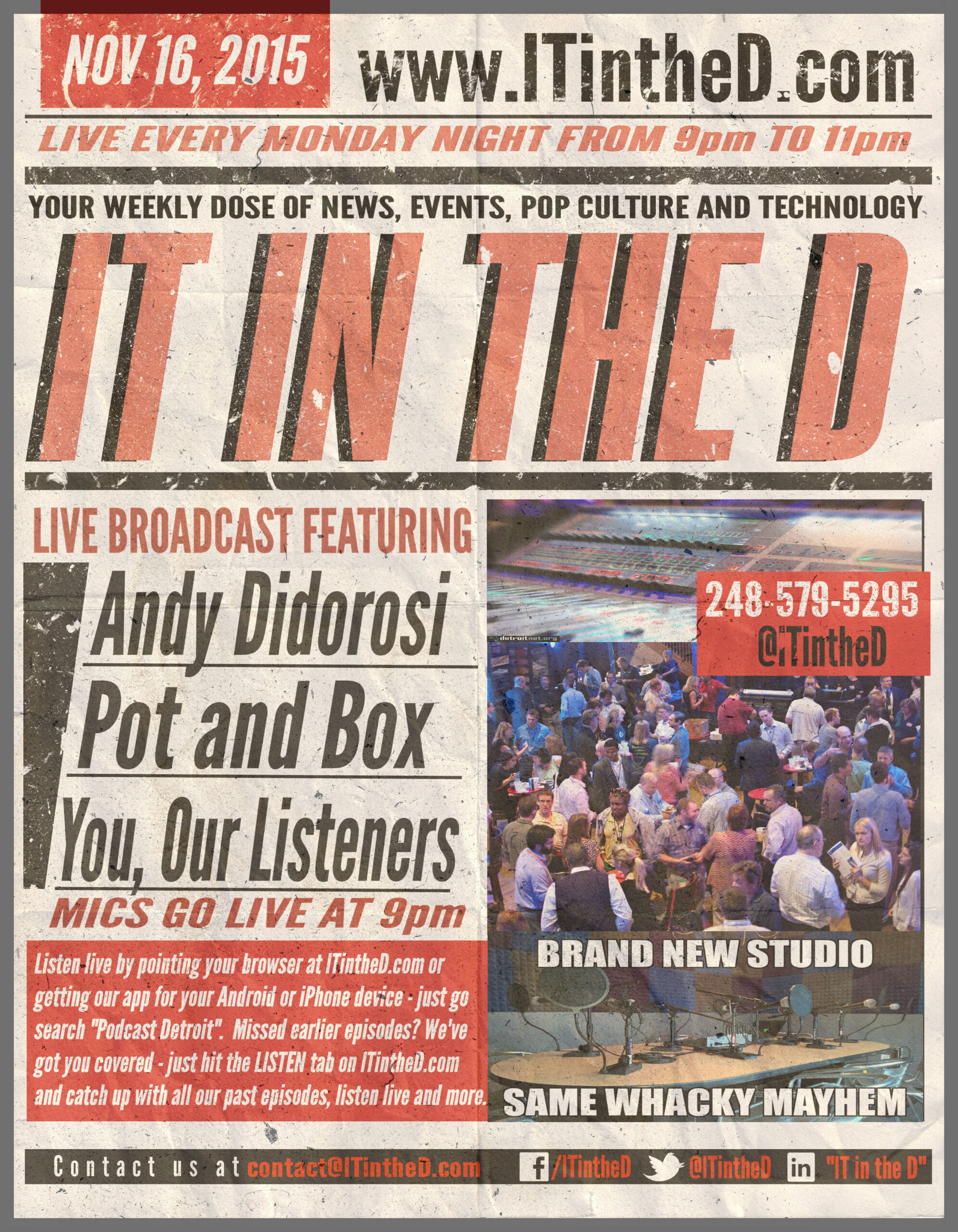 Detroit Bus Company, Pot and Box In-Studio Tonight, Networking Event Thursday and More for 11/16/2015