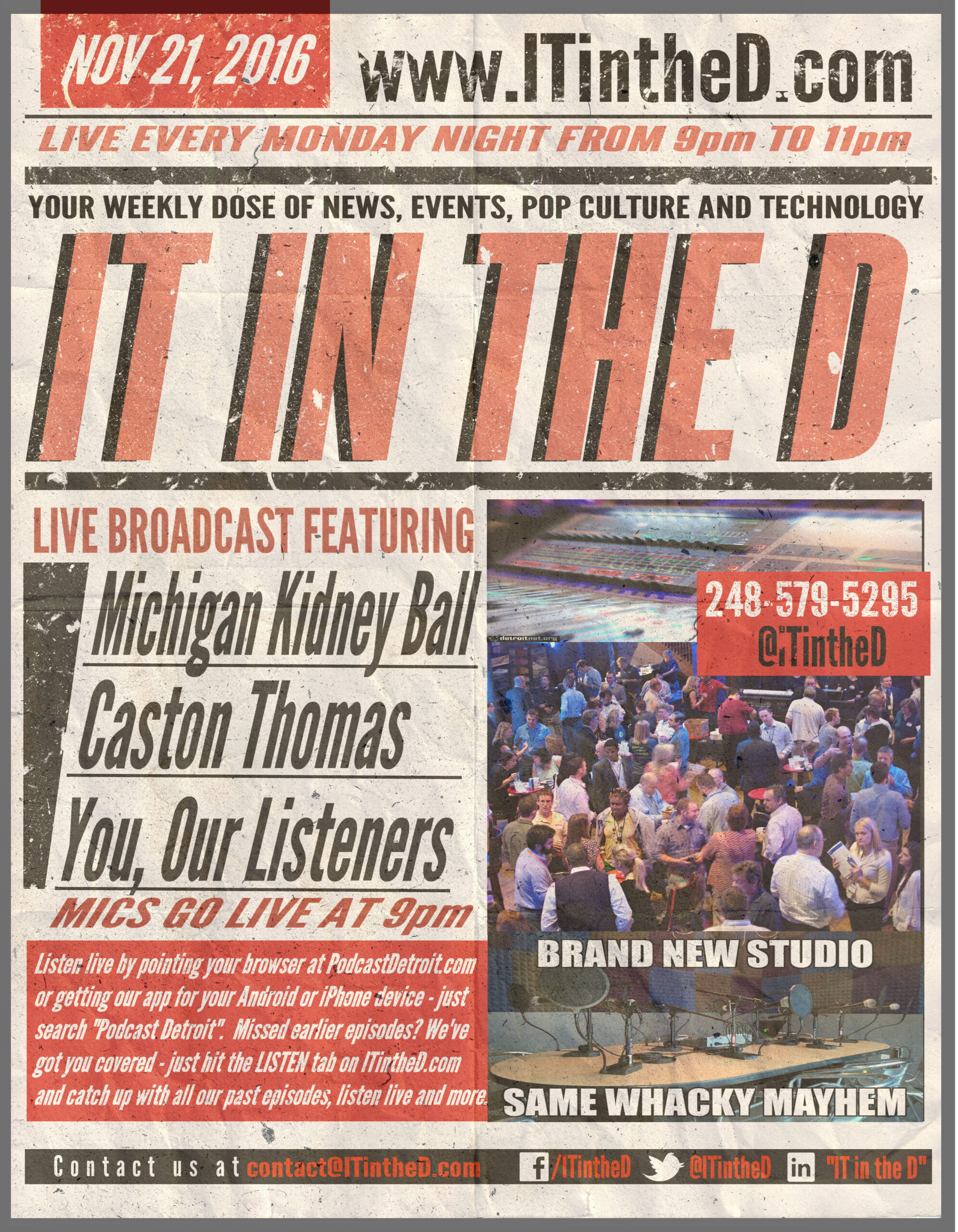 Michigan Kidney Ball, Caston Thomas In-Studio Tonight, Event Updates and More for 11/21/2016