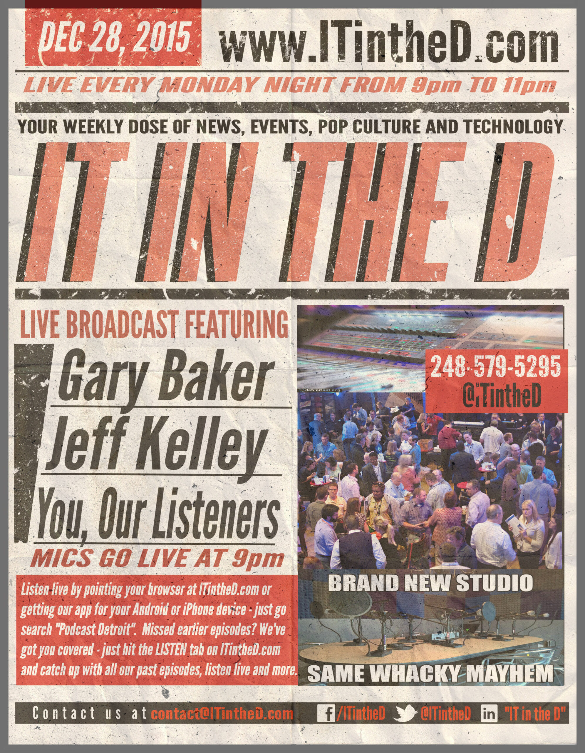 Wrapping up 2015, Gary Baker and Jeff Kelley In Studio Tonight, Updates for 12/28/2015